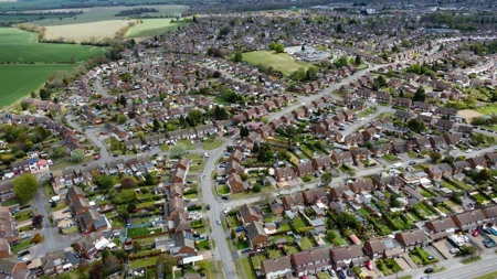 aerial view of streets and houses