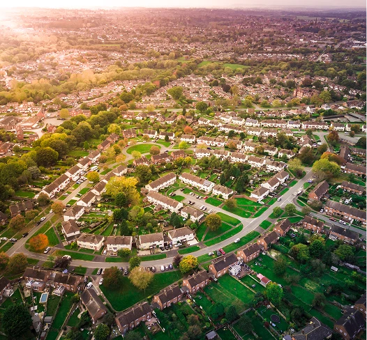 Structural growth shown by an image of a newly constructed town
