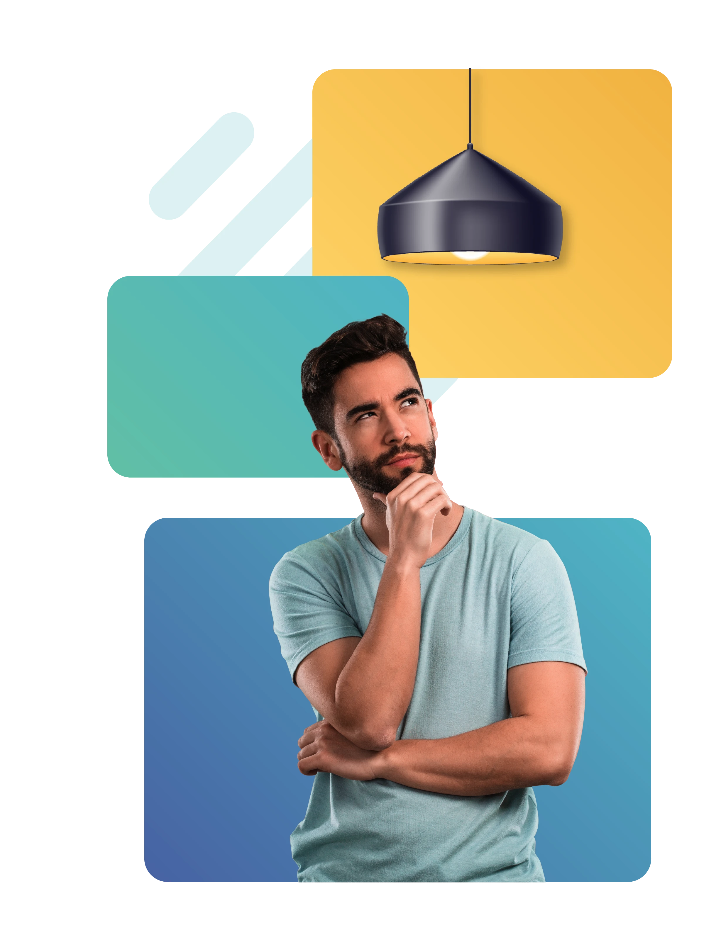 man thinking against blocks of colour