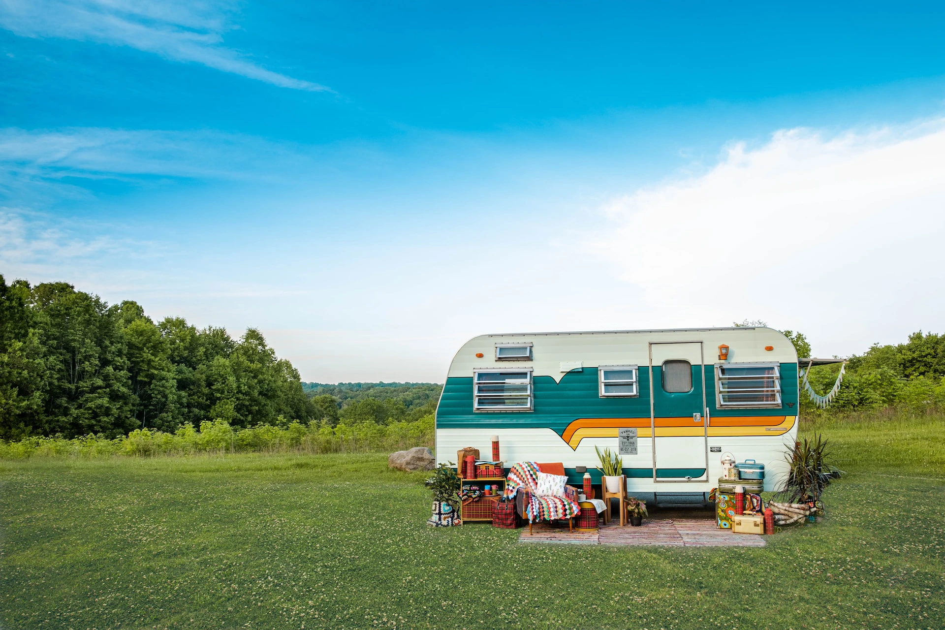 retro looking caravan in green park