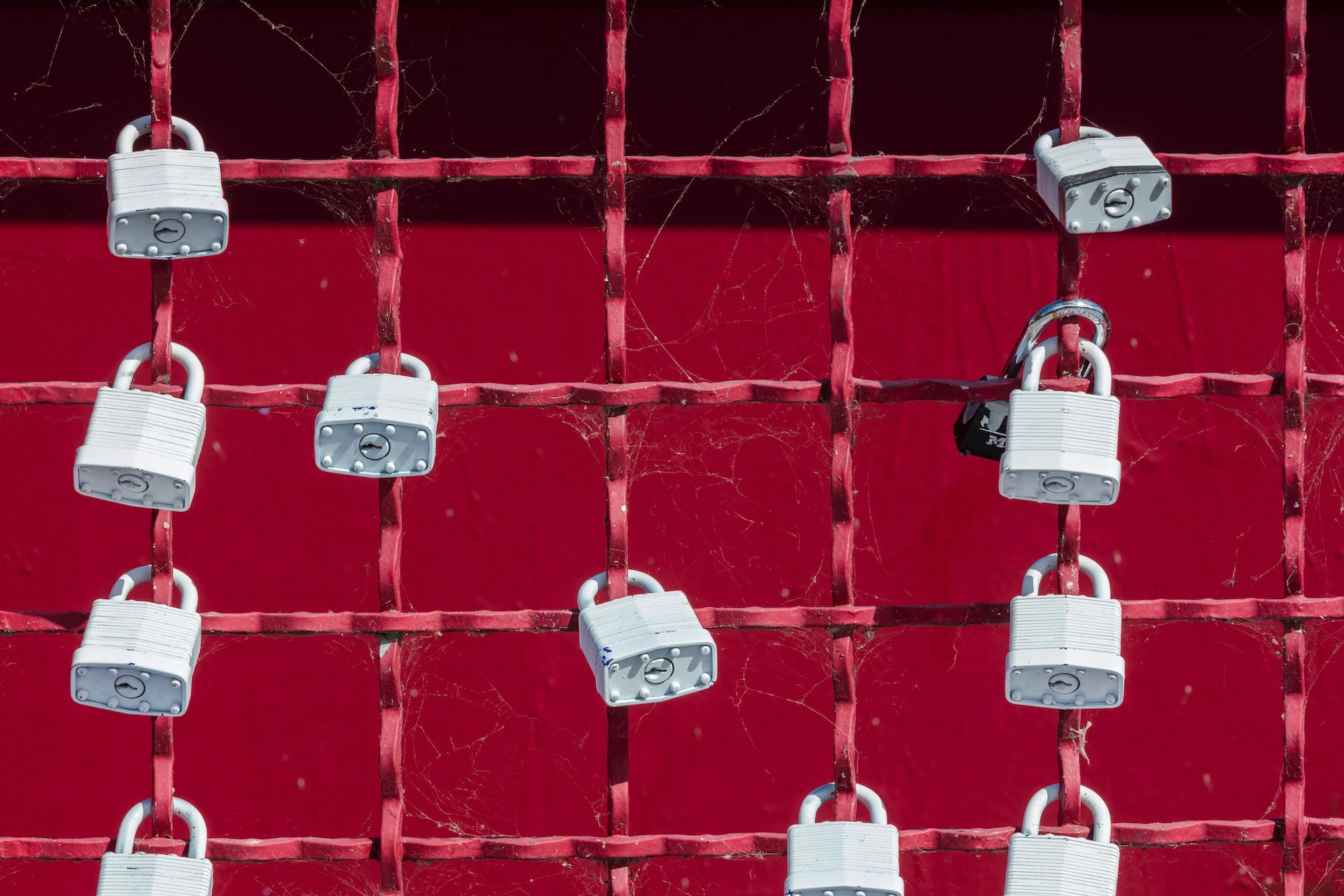 White padlocks on red grid with red background
