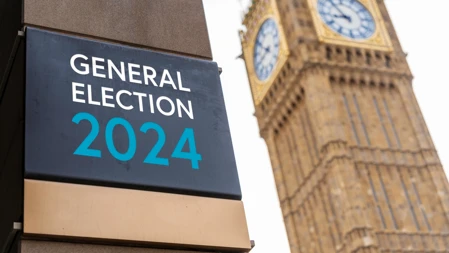 Poster on a pillar highlighting the general election 2024