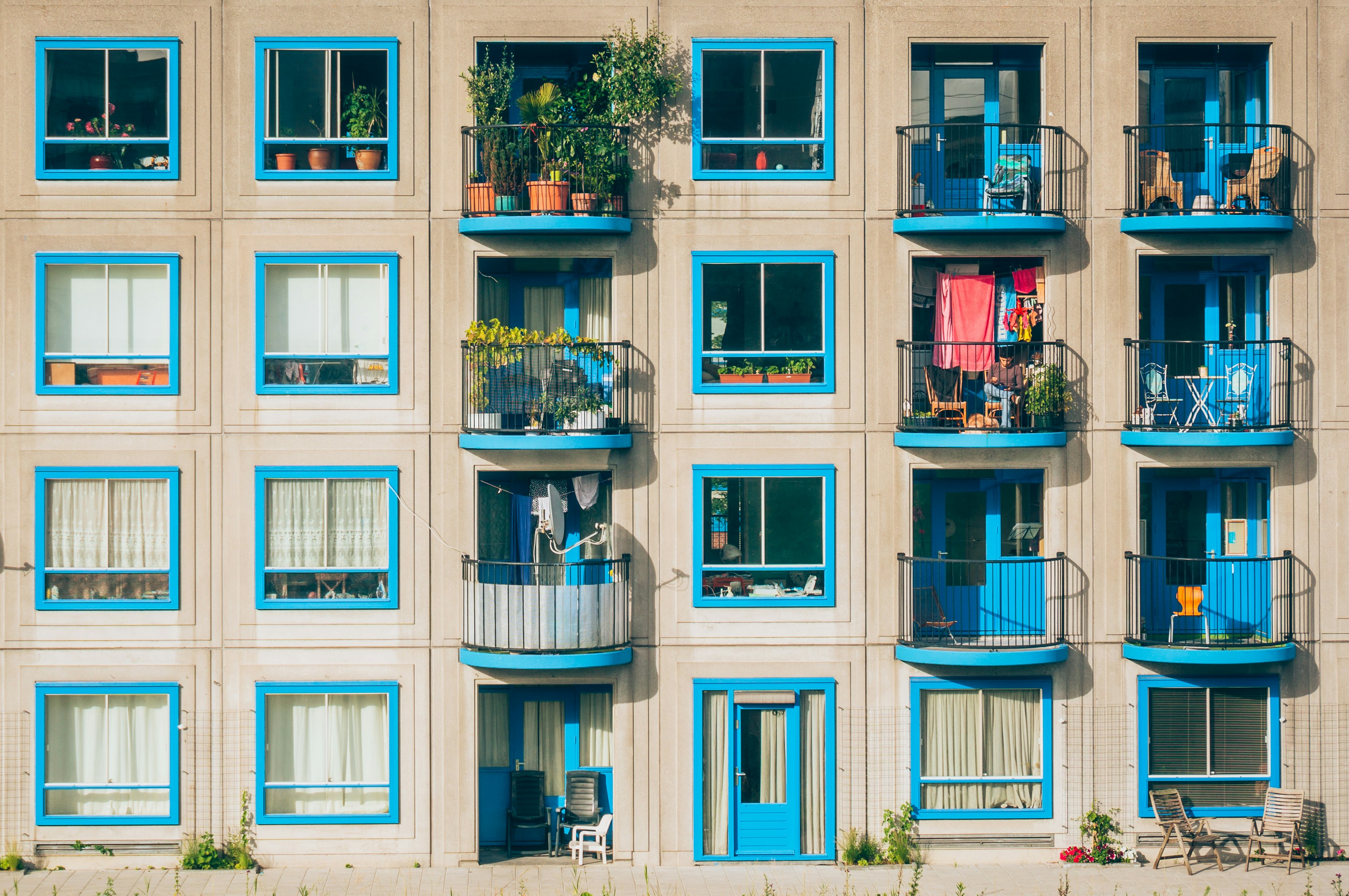 apartment windows in a flat view 
