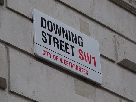 downing street sign and postcode